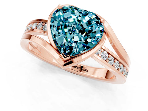 Rose gold Heart Cut Blue Topaz Solitaire Ring with Split Shank and Prong Setting_1