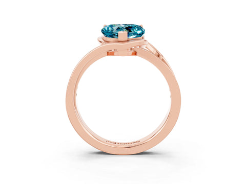 Rose gold Heart Cut Blue Topaz Solitaire Ring with Split Shank and Prong Setting_3