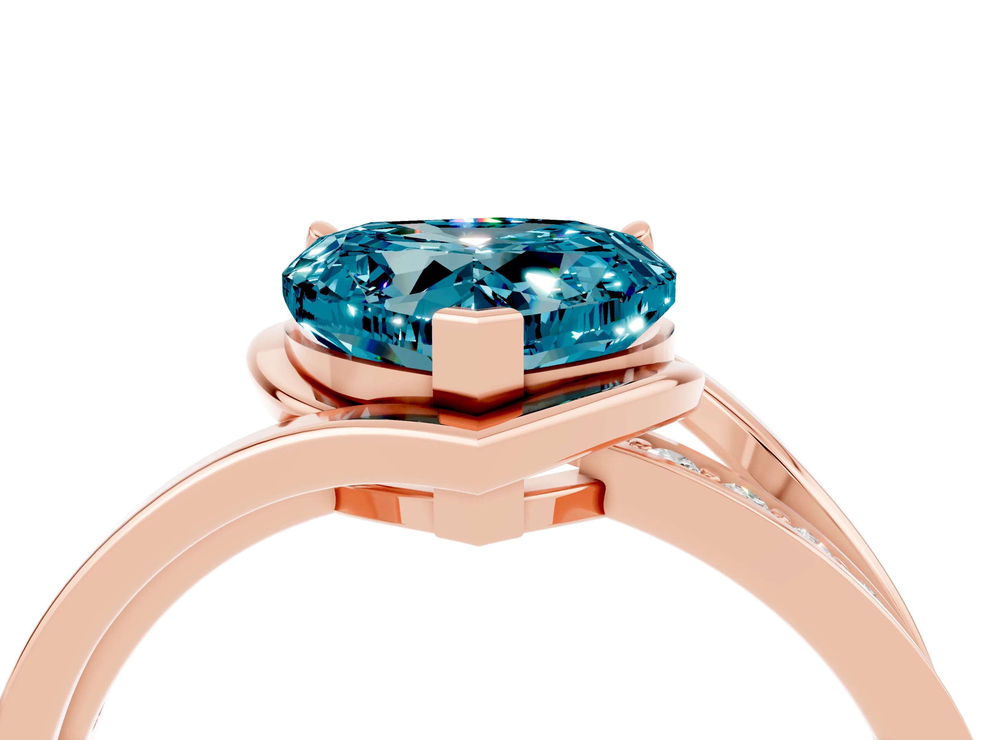 Rose gold Heart Cut Blue Topaz Solitaire Ring with Split Shank and Prong Setting_4