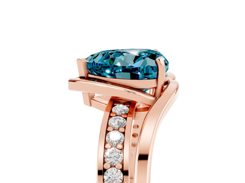 Rose gold Heart Cut Blue Topaz Solitaire Ring with Split Shank and Prong Setting_5