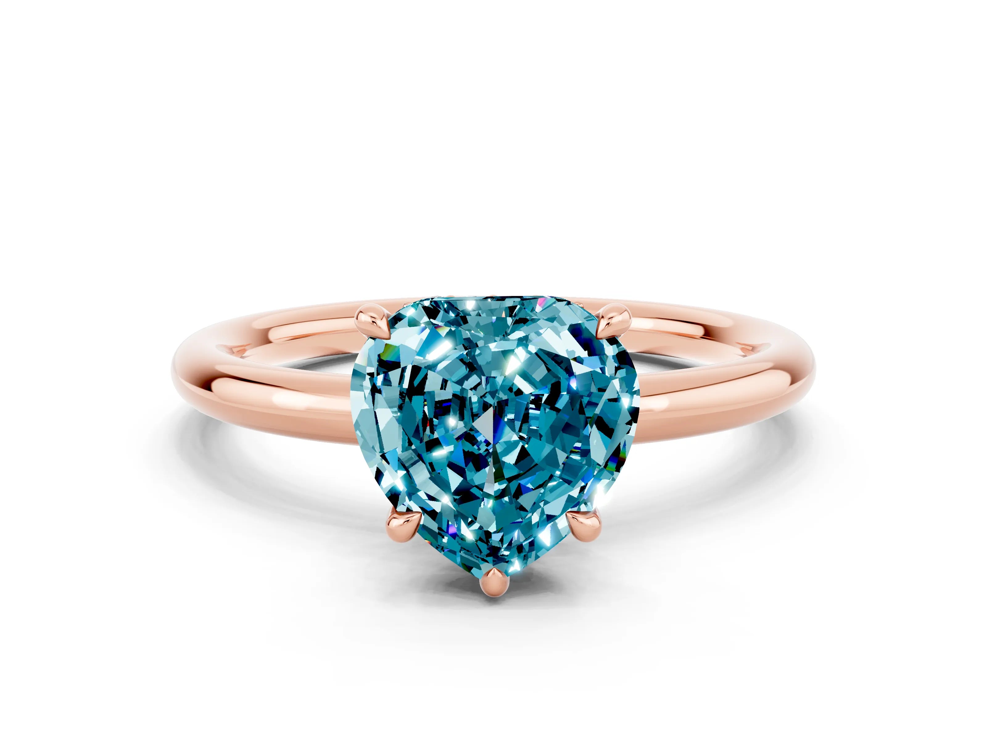 Rose gold Heart Cut Blue Topaz Solitaire Ring with Thin Band and Four-Prong Setting
