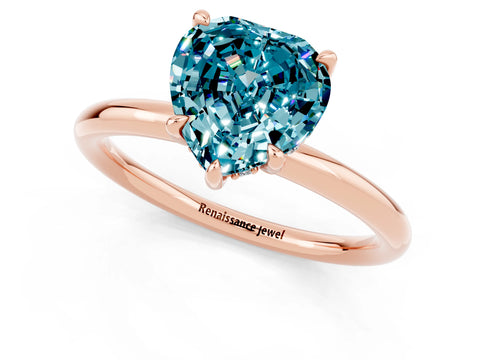 Rose gold Heart Cut Blue Topaz Solitaire Ring with Thin Band and Four-Prong Setting_1