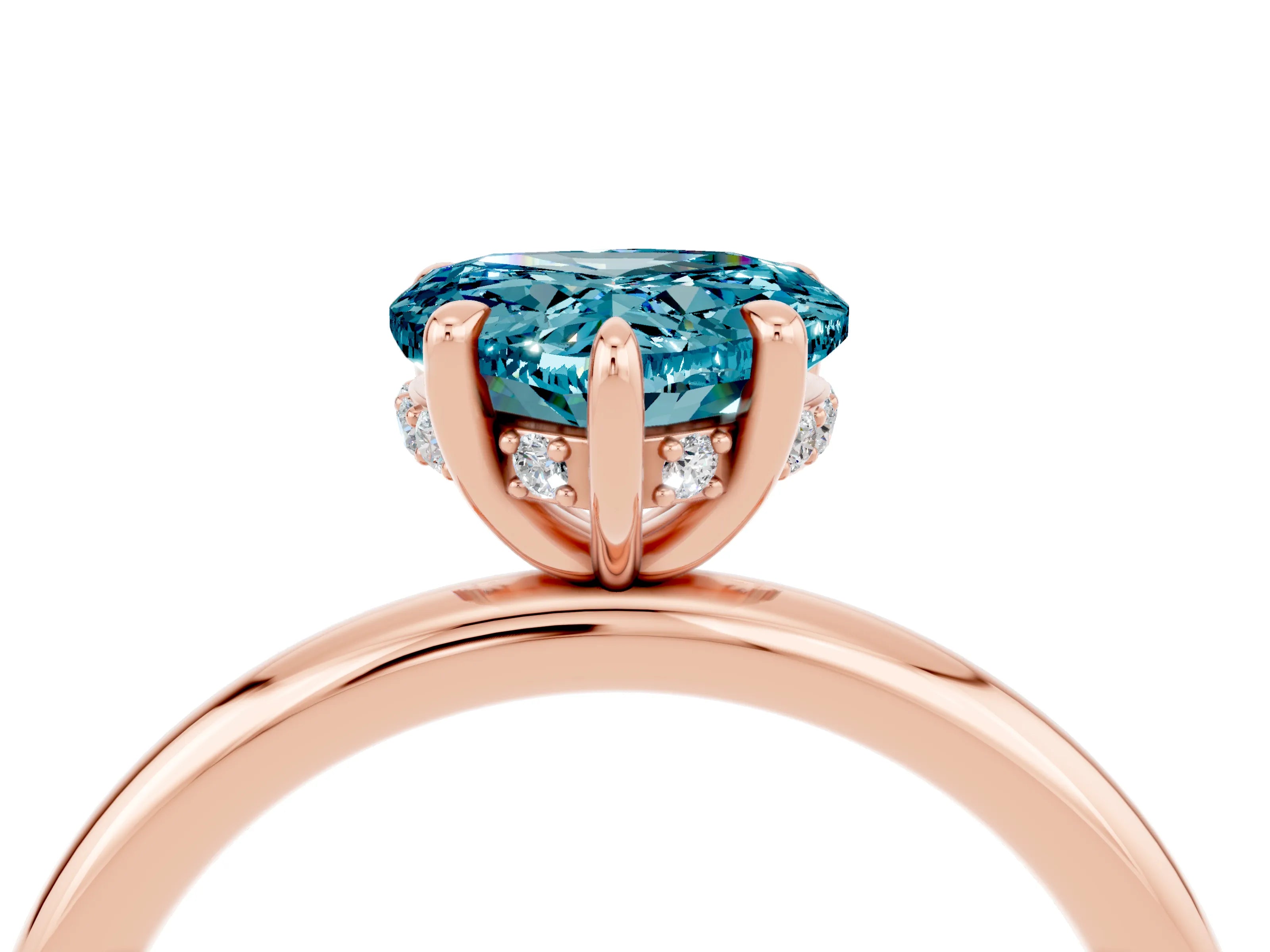 Rose gold Heart Cut Blue Topaz Solitaire Ring with Thin Band and Four-Prong Setting_4