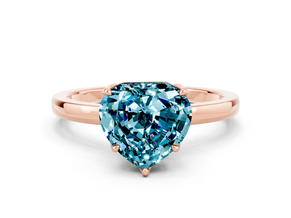Rose gold Heart Cut Blue Topaz Solitaire Ring with Thin Band and Prong Setting