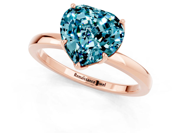 Rose gold Heart Cut Blue Topaz Solitaire Ring with Thin Band and Prong Setting