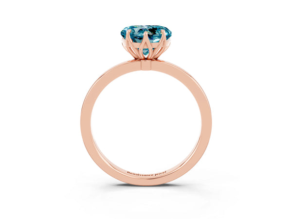 Rose gold Heart Cut Blue Topaz Solitaire Ring with Thin Band and Prong Setting