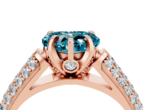 Rose gold Heart Cut Blue Topaz Solitaire Ring with Three-Row Pavé Band and Four-Prong Setting_16