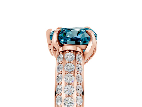 Rose gold Heart Cut Blue Topaz Solitaire Ring with Three-Row Pavé Band and Four-Prong Setting_17
