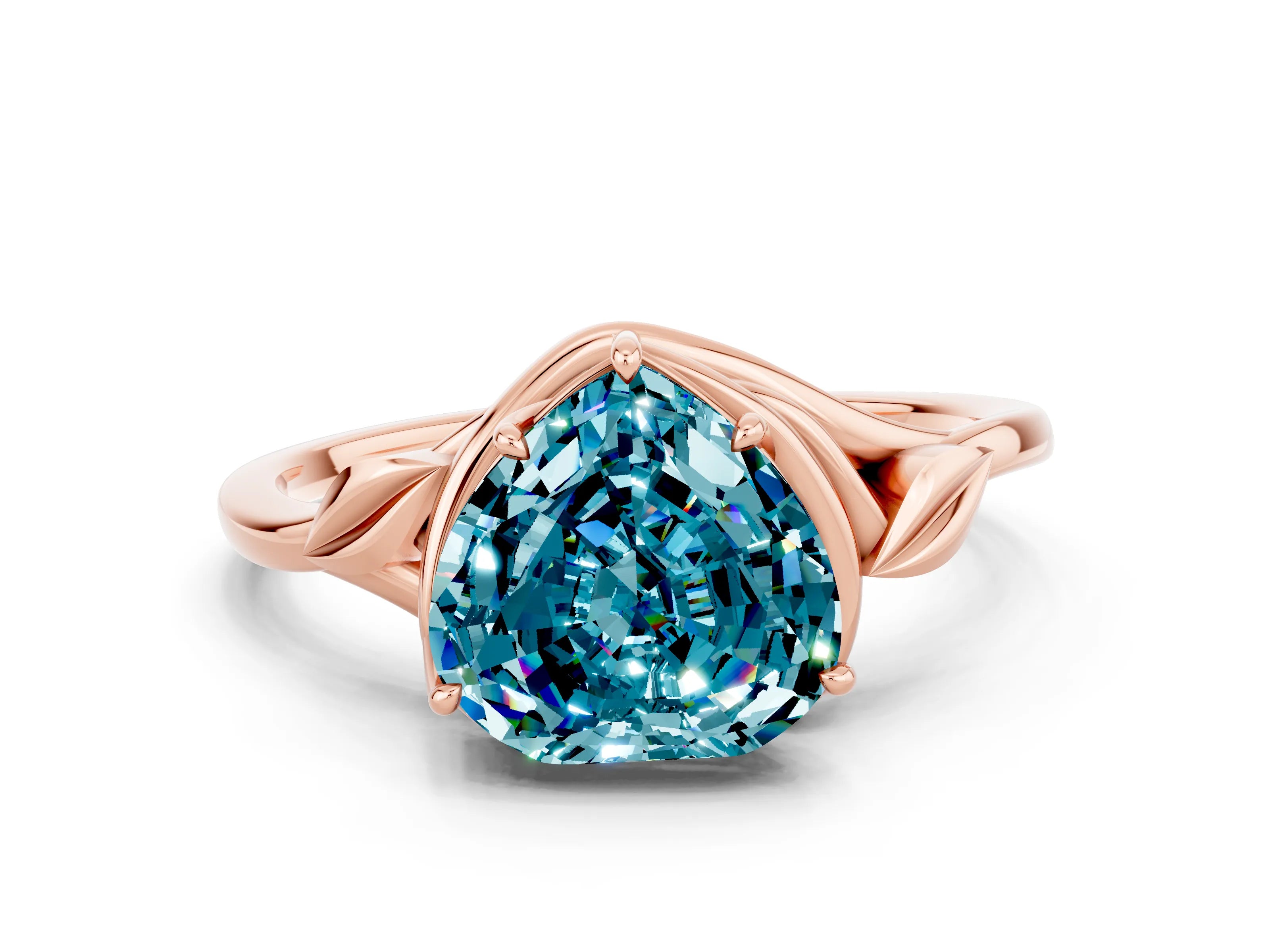Rose gold Heart Cut Blue Topaz Solitaire Ring with Twist Band and Four-Prong Setting_24