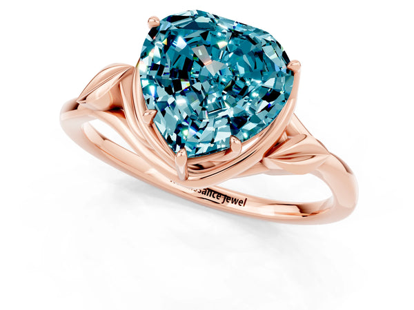 Rose gold Heart Cut Blue Topaz Solitaire Ring with Twist Band and Four-Prong Setting