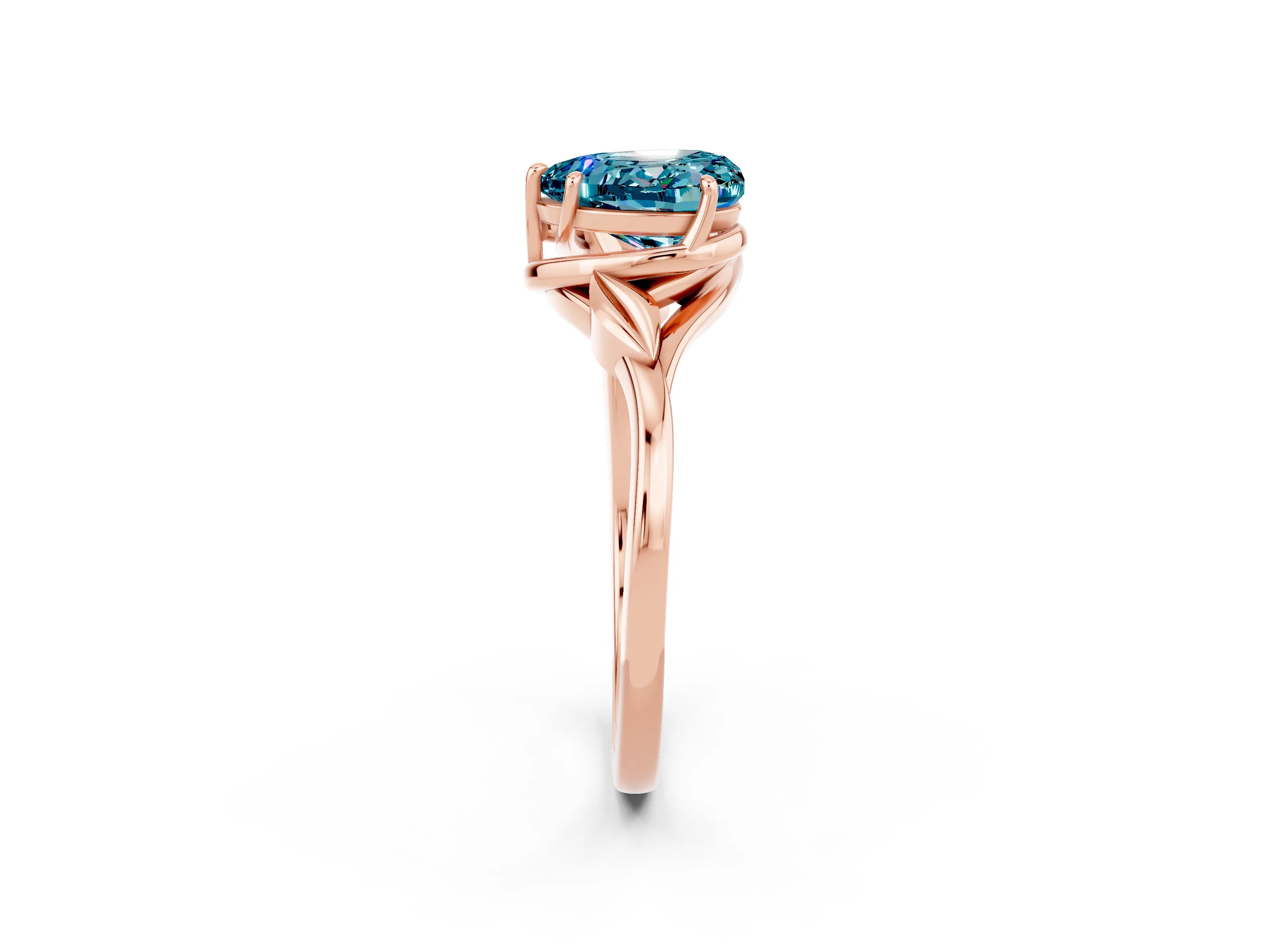 Rose gold Heart Cut Blue Topaz Solitaire Ring with Twist Band and Four-Prong Setting_26