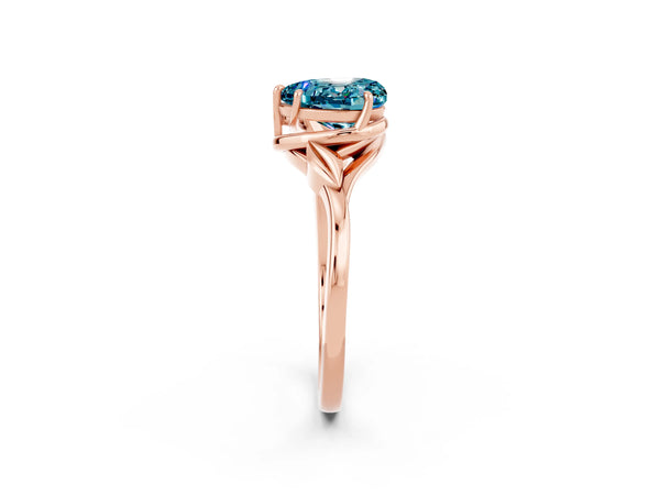 Rose gold Heart Cut Blue Topaz Solitaire Ring with Twist Band and Four-Prong Setting
