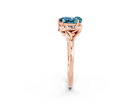 Rose gold Heart Cut Blue Topaz Solitaire Ring with Twist Band and Four-Prong Setting_26