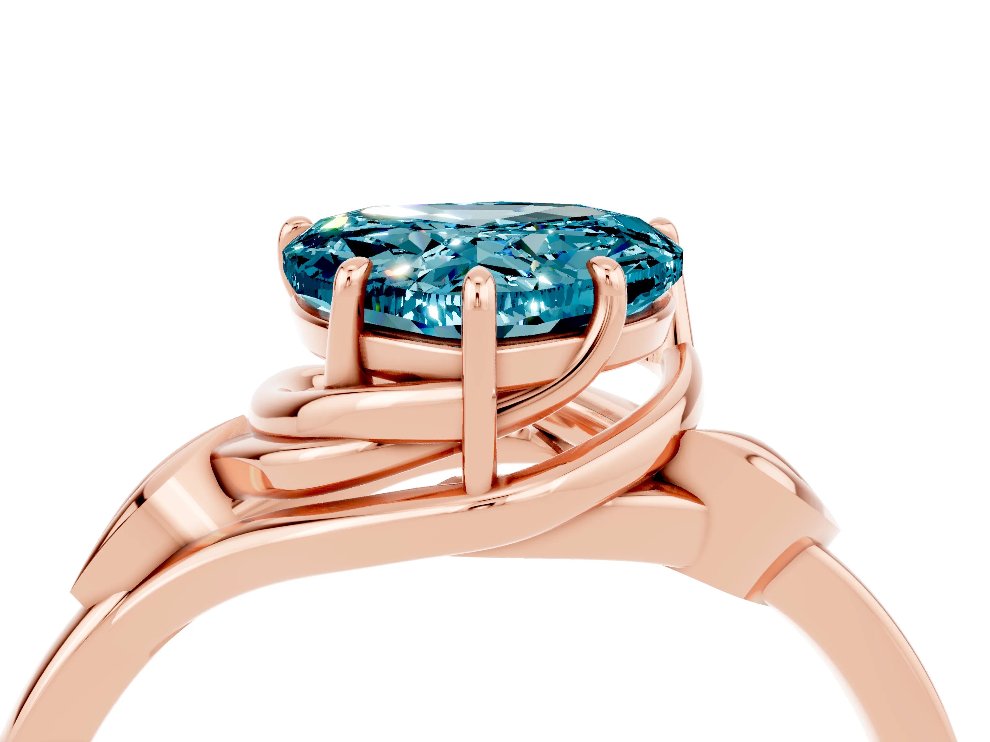 Rose gold Heart Cut Blue Topaz Solitaire Ring with Twist Band and Four-Prong Setting_28