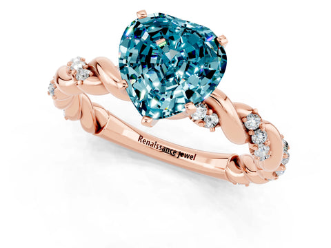 Rose gold Heart Cut Blue Topaz Solitaire Ring with Twisted Band and Pavé Accents_1