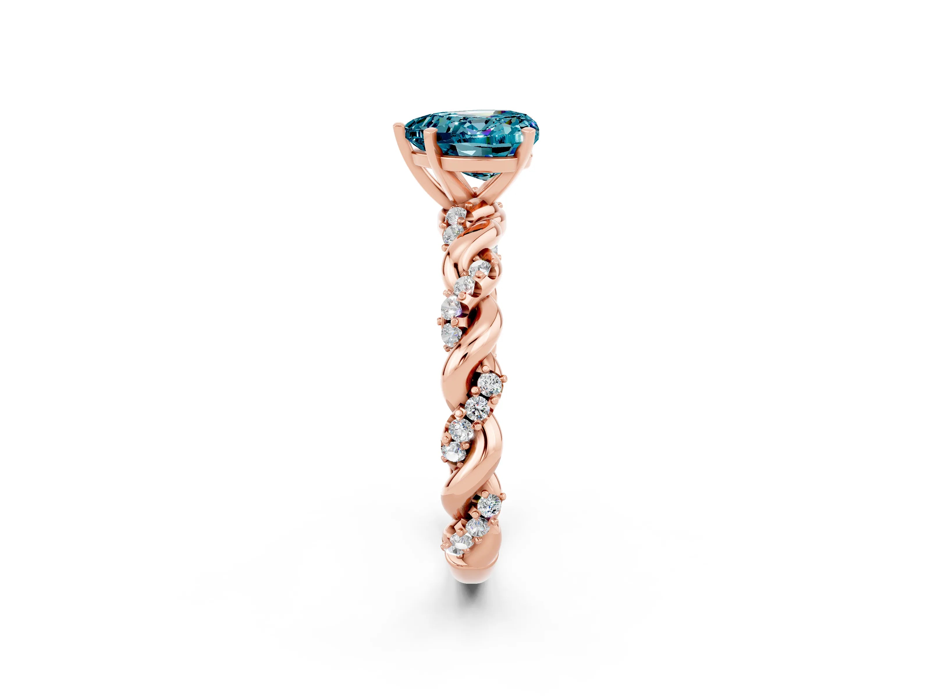 Rose gold Heart Cut Blue Topaz Solitaire Ring with Twisted Band and Pavé Accents_2