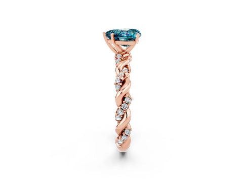 Rose gold Heart Cut Blue Topaz Solitaire Ring with Twisted Band and Pavé Accents_2
