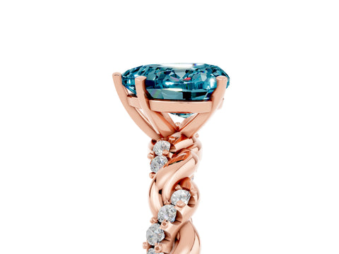 Rose gold Heart Cut Blue Topaz Solitaire Ring with Twisted Band and Pavé Accents_5