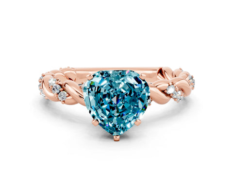 Rose gold Heart Cut Blue Topaz Solitaire Ring with Twisted Band and Pavé Accents