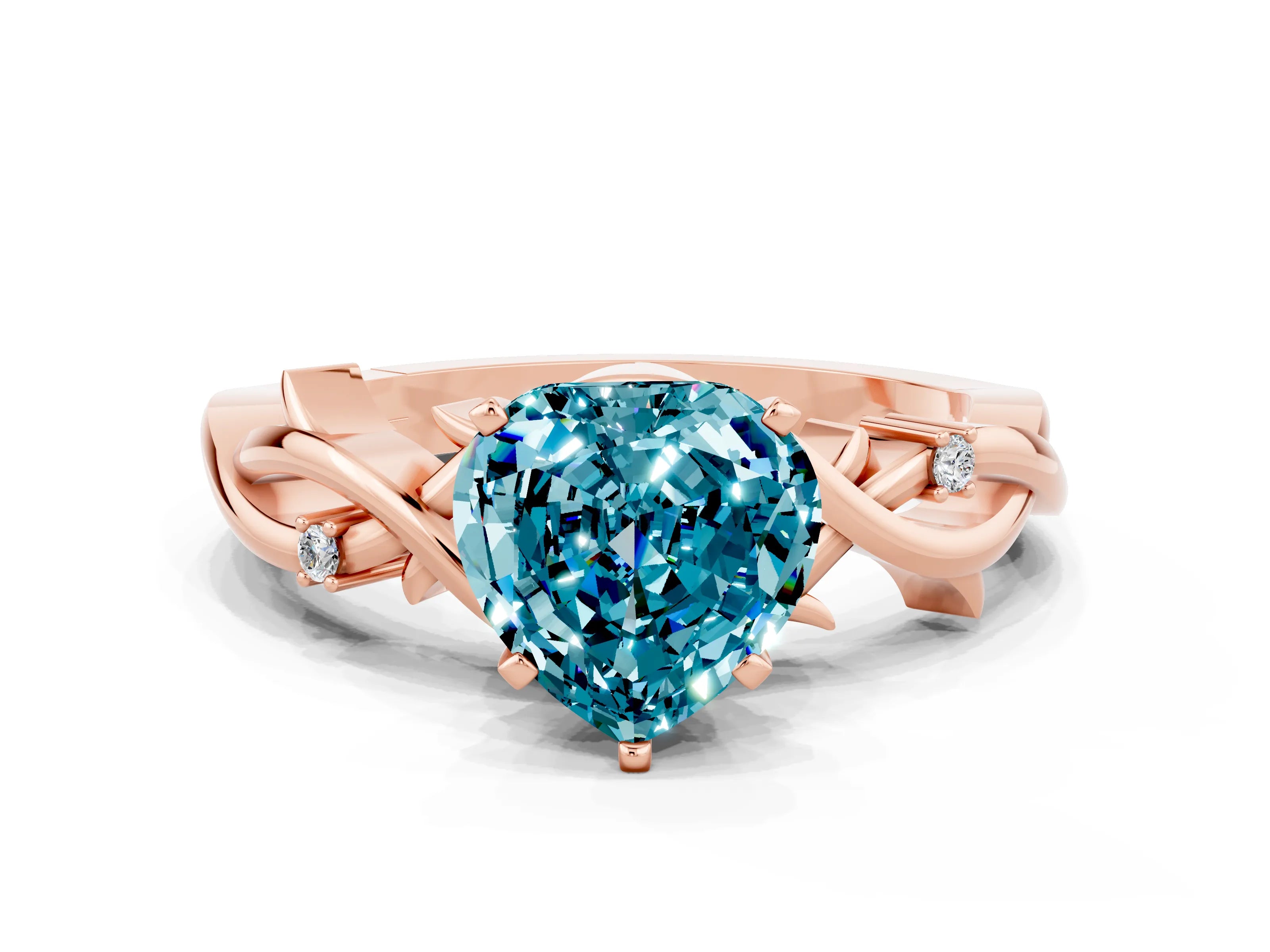 Rose gold Heart Cut Blue Topaz Solitaire Ring with Twisted Band and Prong Setting