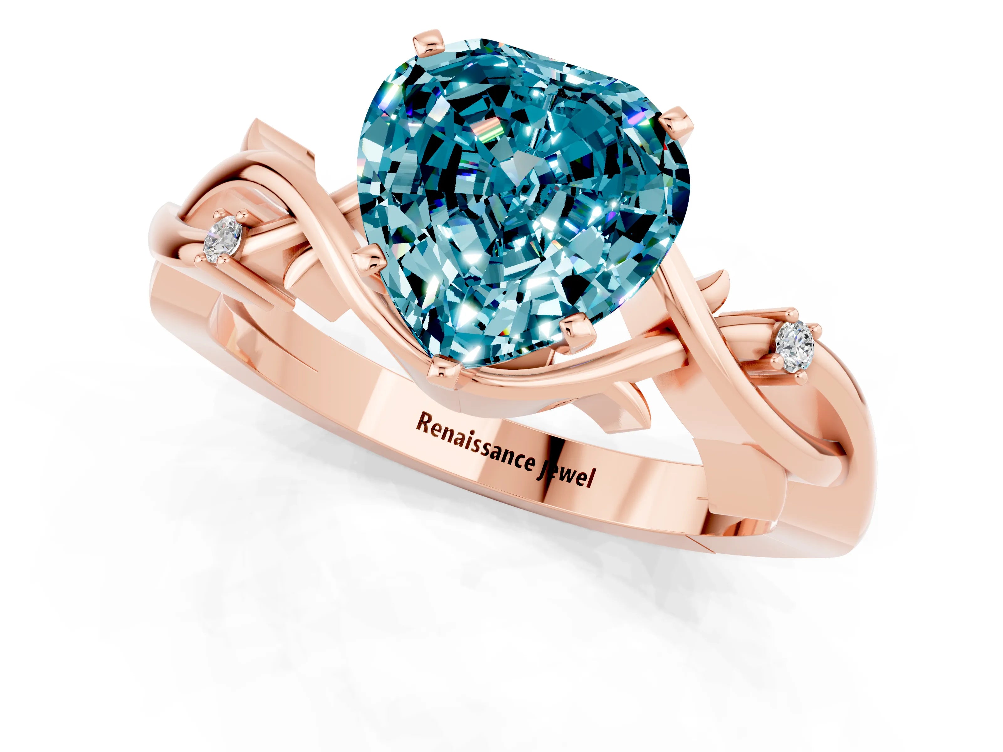 Rose gold Heart Cut Blue Topaz Solitaire Ring with Twisted Band and Prong Setting_1