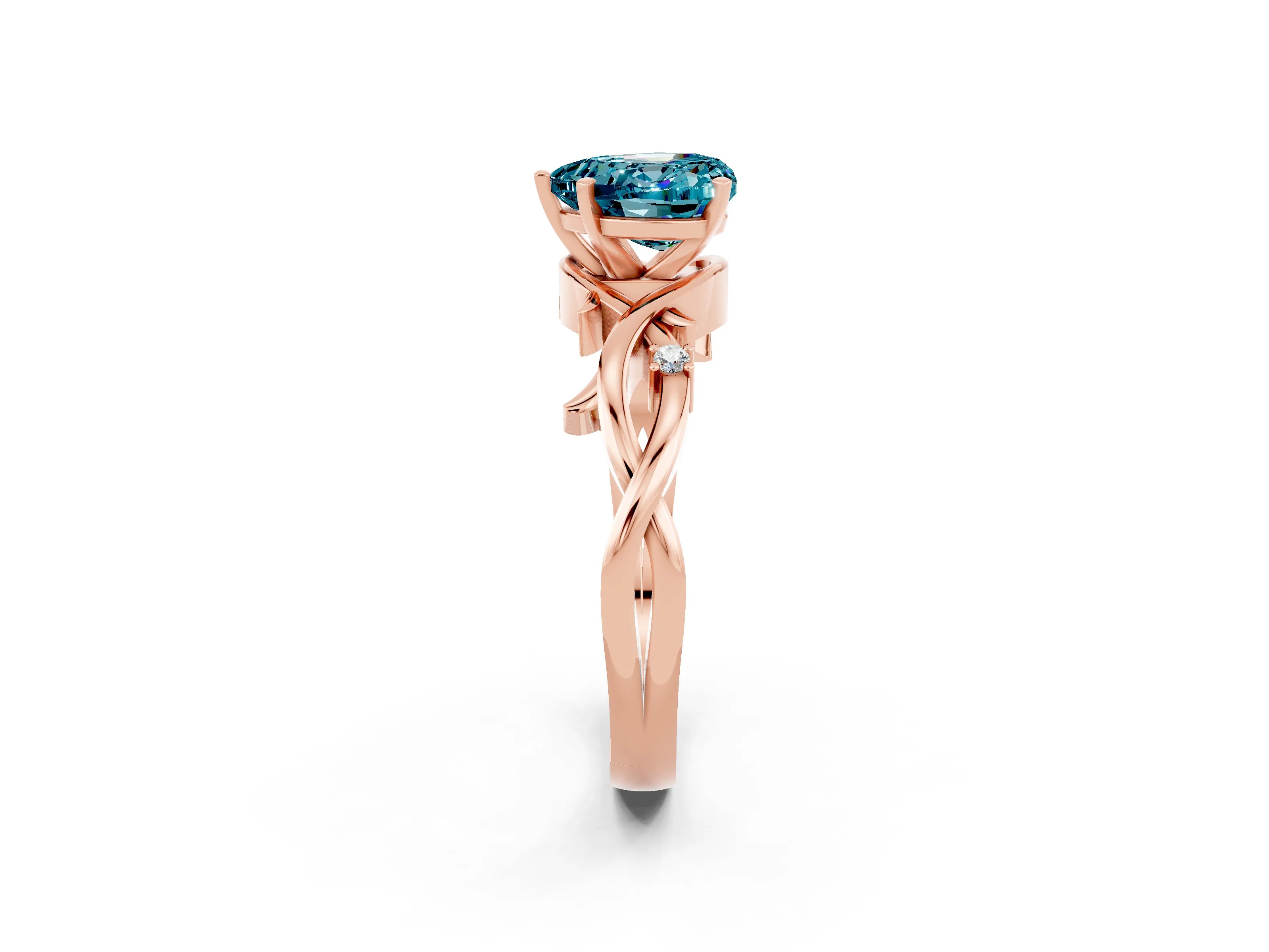 Rose gold Heart Cut Blue Topaz Solitaire Ring with Twisted Band and Prong Setting_2