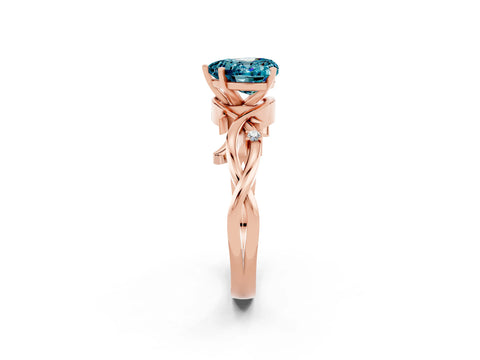 Rose gold Heart Cut Blue Topaz Solitaire Ring with Twisted Band and Prong Setting_2