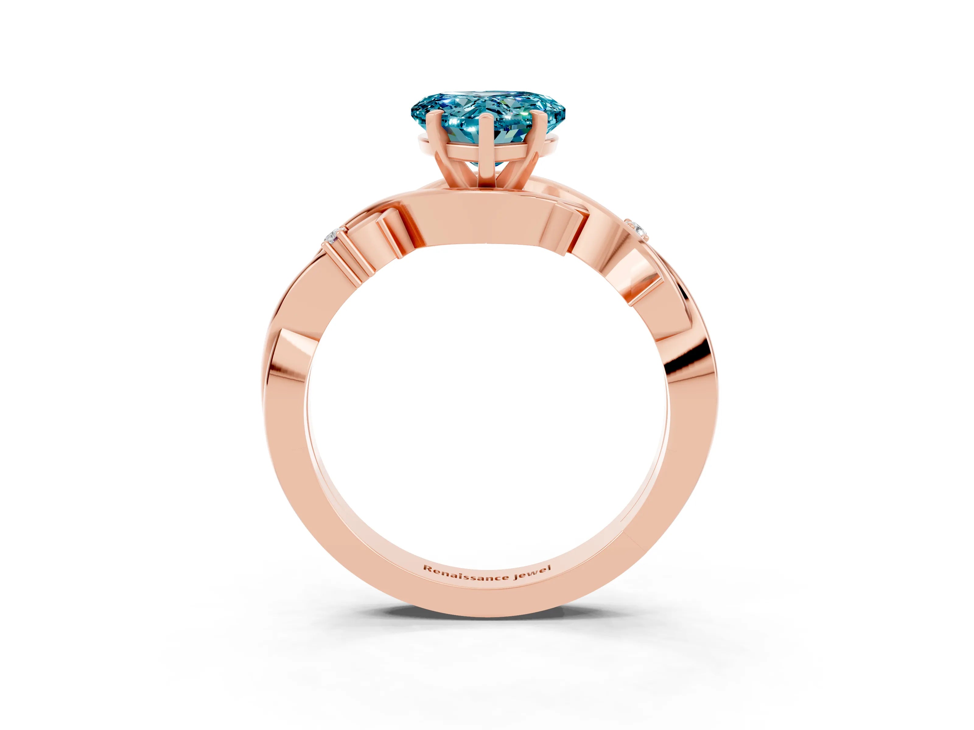 Rose gold Heart Cut Blue Topaz Solitaire Ring with Twisted Band and Prong Setting_3