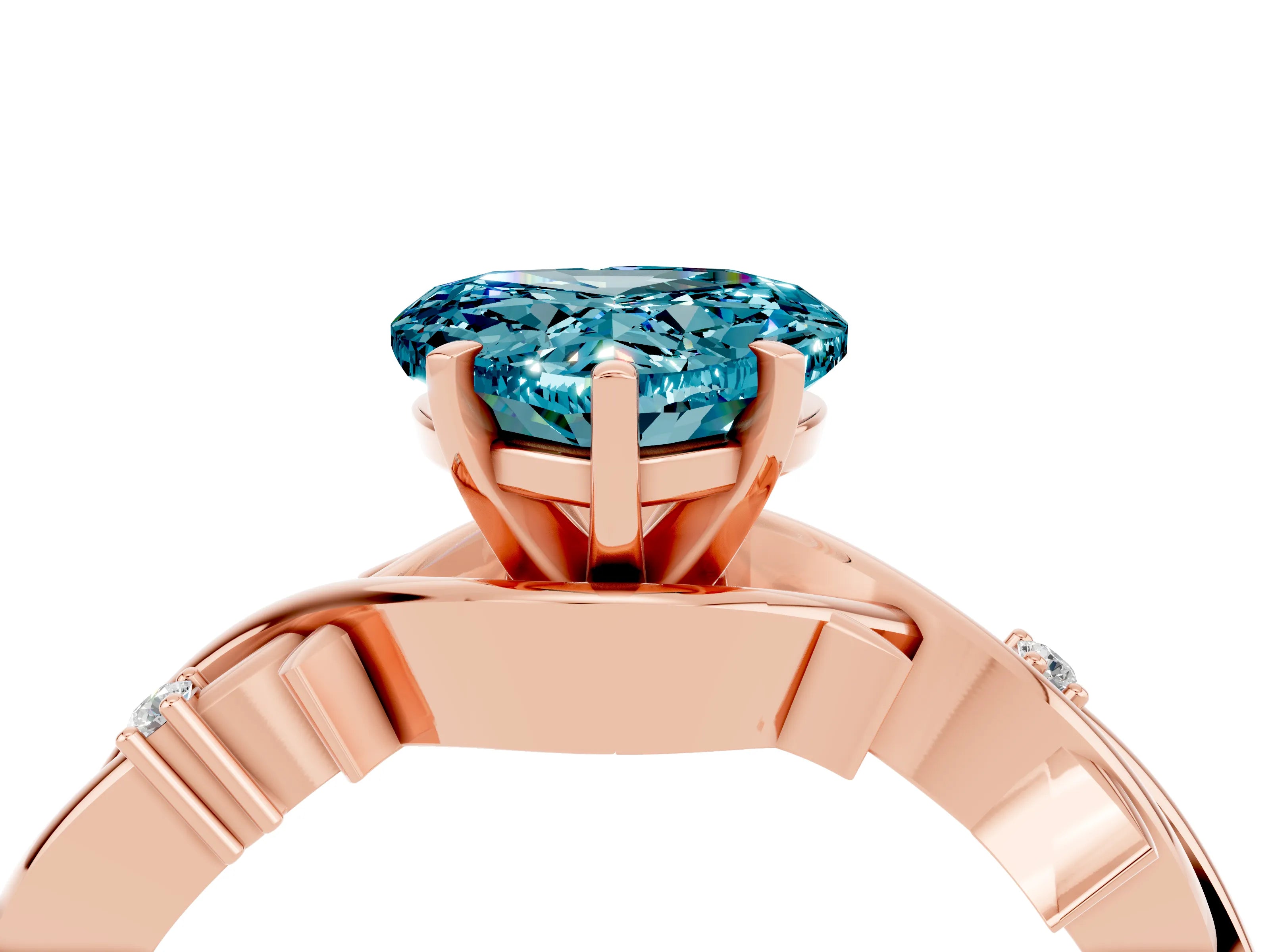 Rose gold Heart Cut Blue Topaz Solitaire Ring with Twisted Band and Prong Setting_4