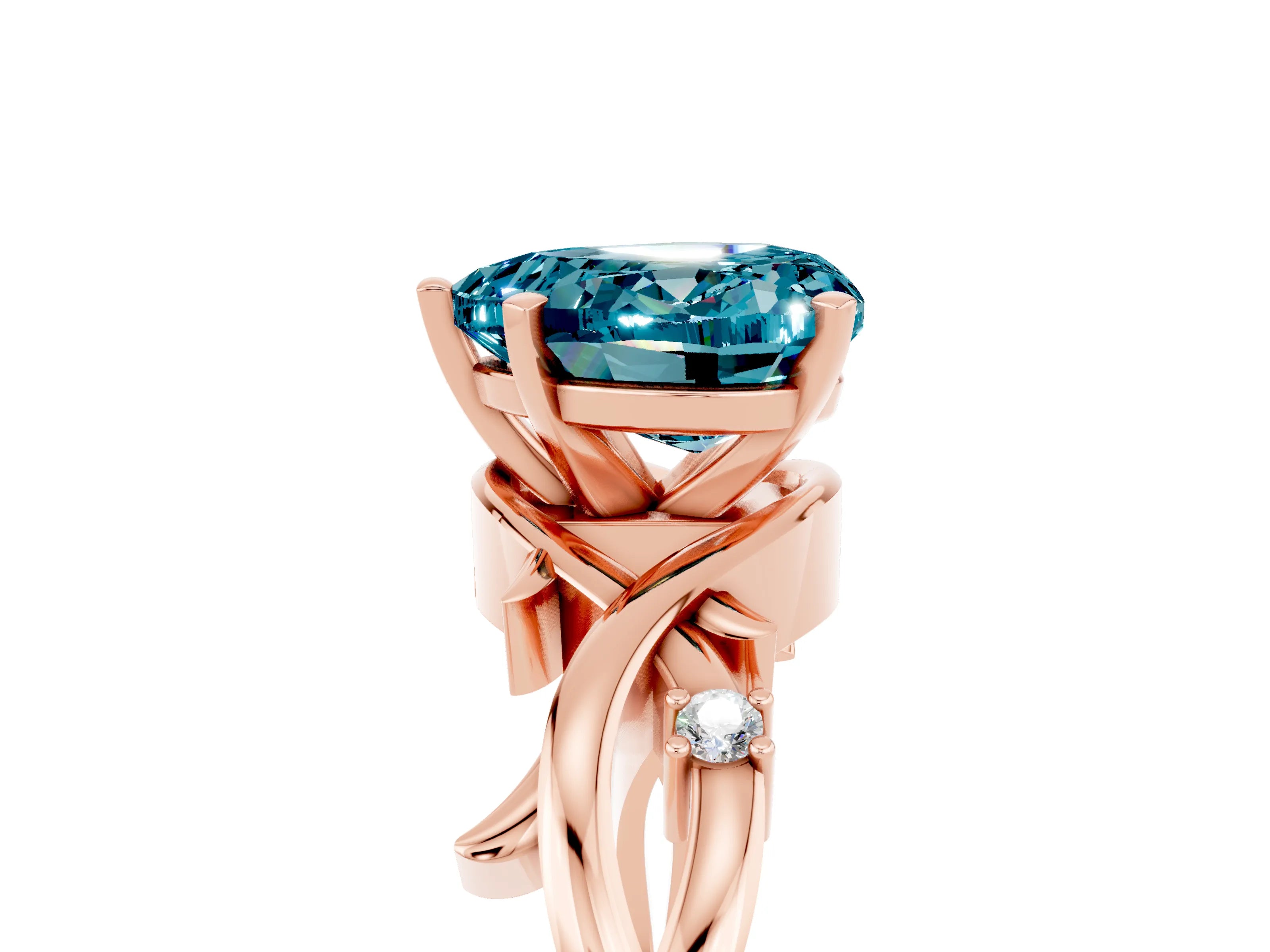 Rose gold Heart Cut Blue Topaz Solitaire Ring with Twisted Band and Prong Setting_5