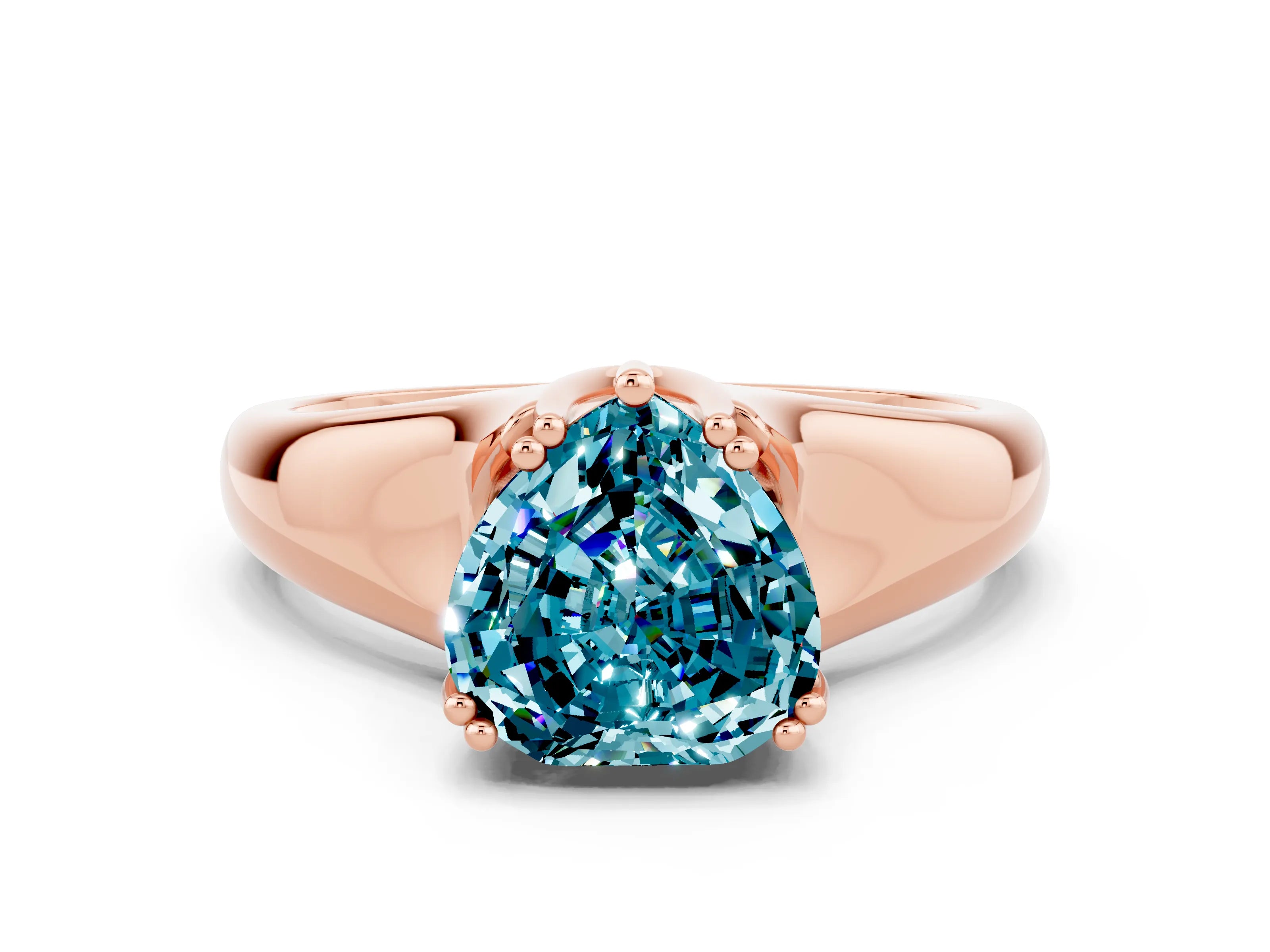 Rose gold Heart Cut Blue Topaz Solitaire Ring with Wide Band and Prong Setting