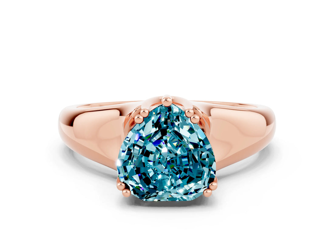 Rose gold Heart Cut Blue Topaz Solitaire Ring with Wide Band and Prong Setting