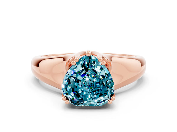 Rose gold Heart Cut Blue Topaz Solitaire Ring with Wide Band and Prong Setting