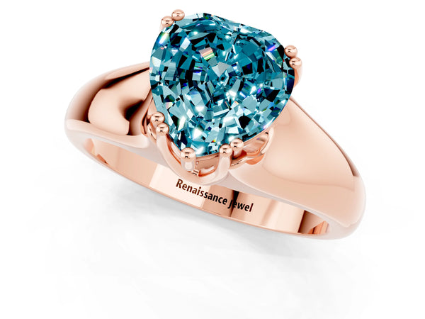 Rose gold Heart Cut Blue Topaz Solitaire Ring with Wide Band and Prong Setting