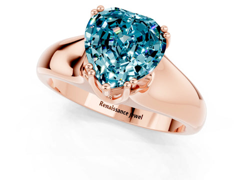 Rose gold Heart Cut Blue Topaz Solitaire Ring with Wide Band and Prong Setting_1