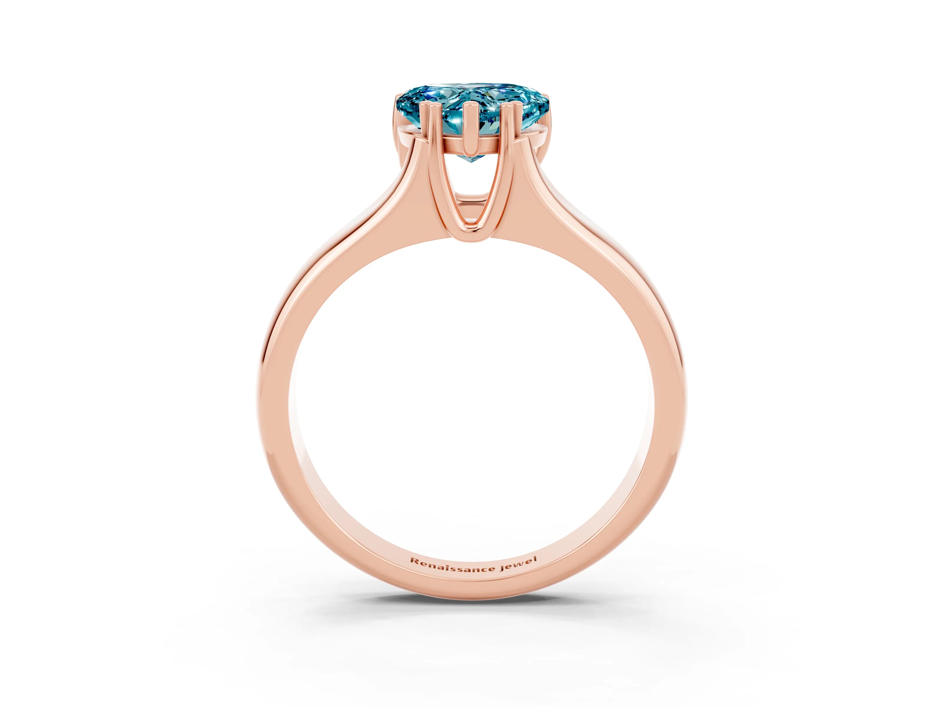 Rose gold Heart Cut Blue Topaz Solitaire Ring with Wide Band and Prong Setting_3