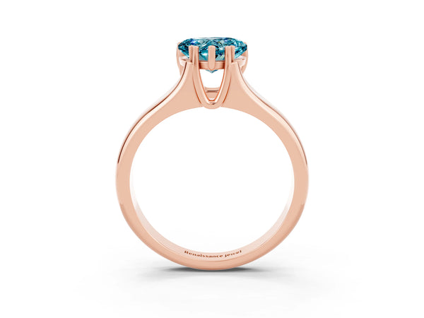 Rose gold Heart Cut Blue Topaz Solitaire Ring with Wide Band and Prong Setting