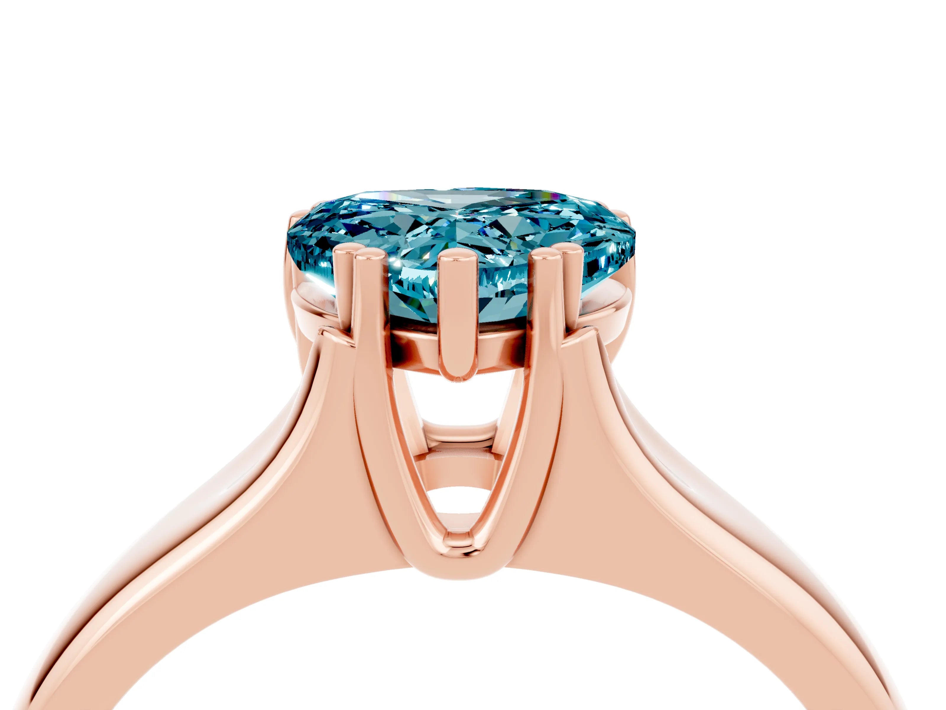 Rose gold Heart Cut Blue Topaz Solitaire Ring with Wide Band and Prong Setting_4