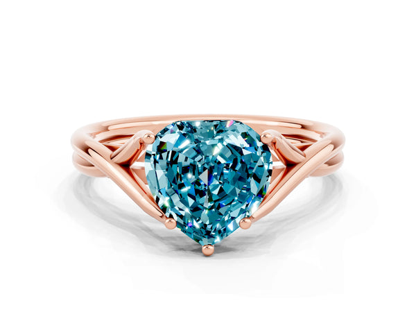 Rose gold Heart Cut Blue Topaz Solitaire Twist Band Prong Setting Ring