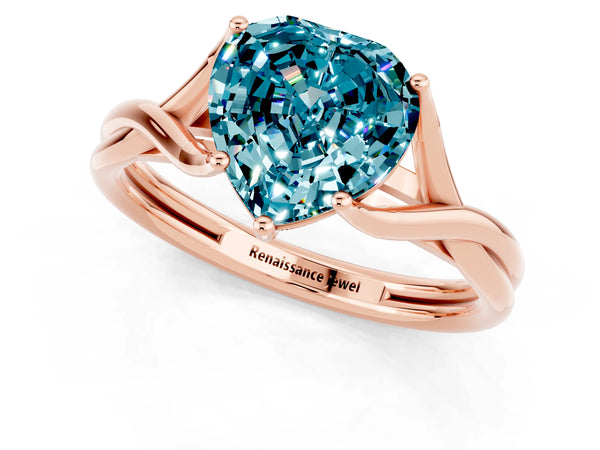 Rose gold Heart Cut Blue Topaz Solitaire Twist Band Prong Setting Ring