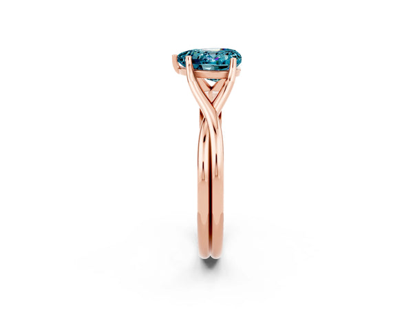 Rose gold Heart Cut Blue Topaz Solitaire Twist Band Prong Setting Ring