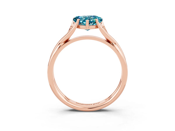 Rose gold Heart Cut Blue Topaz Solitaire Twist Band Prong Setting Ring