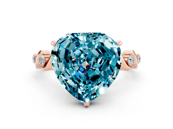 Rose gold Heart Cut Blue Topaz Solitaire Twisted Band with Round  Accents and Prong Setting