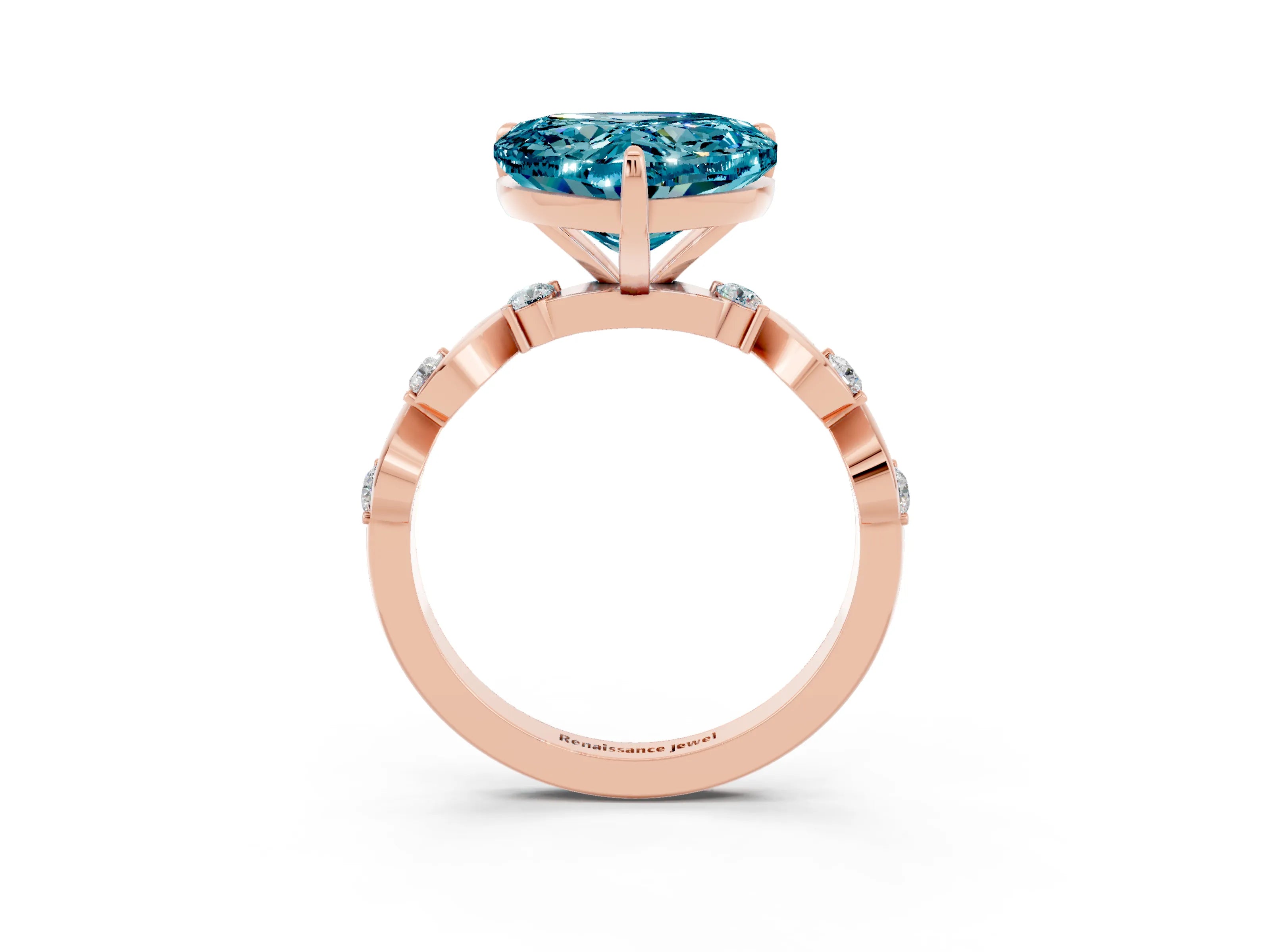 Rose gold Heart Cut Blue Topaz Solitaire Twisted Band with Round  Accents and Prong Setting_15
