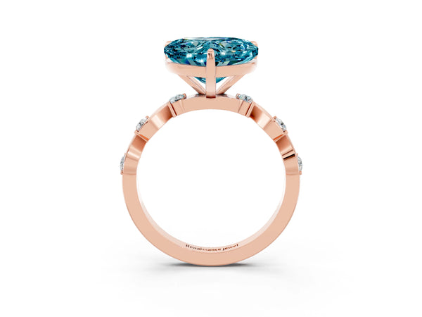 Rose gold Heart Cut Blue Topaz Solitaire Twisted Band with Round  Accents and Prong Setting
