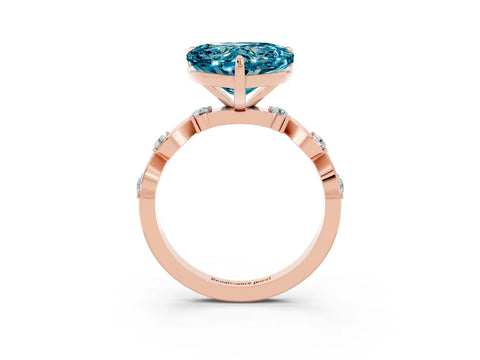 Rose gold Heart Cut Blue Topaz Solitaire Twisted Band with Round  Accents and Prong Setting_15