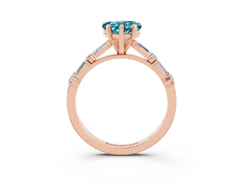 Rose gold Heart Cut Blue Topaz Solitaire with Side Baguettes and Channel Set Band_3