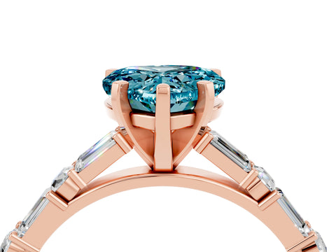 Rose gold Heart Cut Blue Topaz Solitaire with Side Baguettes and Channel Set Band_4