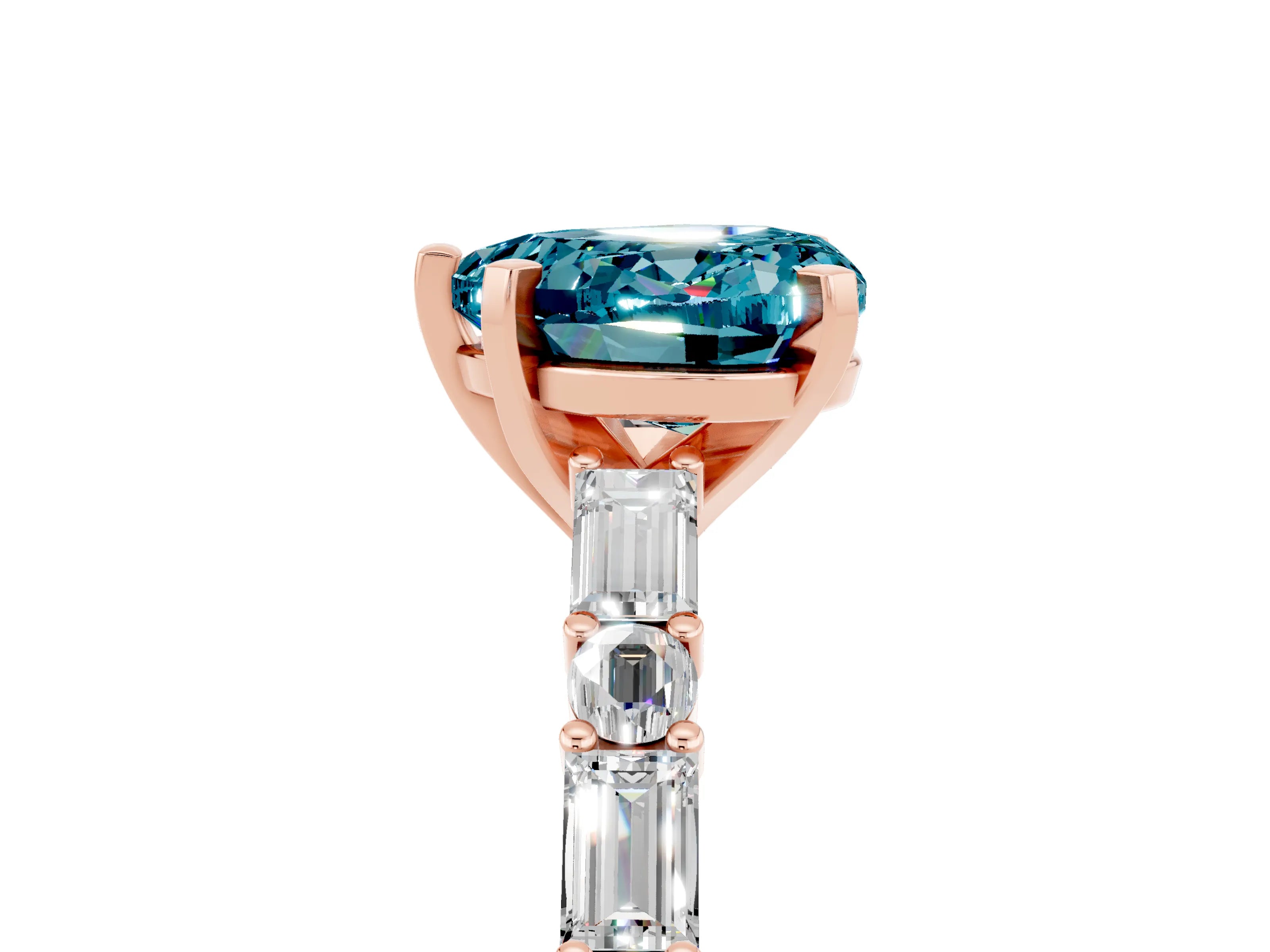 Rose gold Heart Cut Blue Topaz Solitaire with Side Baguettes and Channel Set Band_5