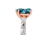 Rose gold Heart Cut Blue Topaz Solitaire with Side Baguettes and Channel Set Band_5